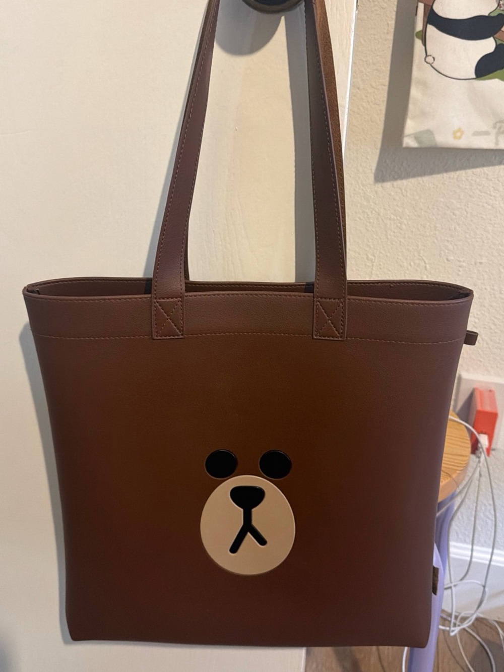 Brown line friends Cute Brown Bear Face Tote Bag for Women